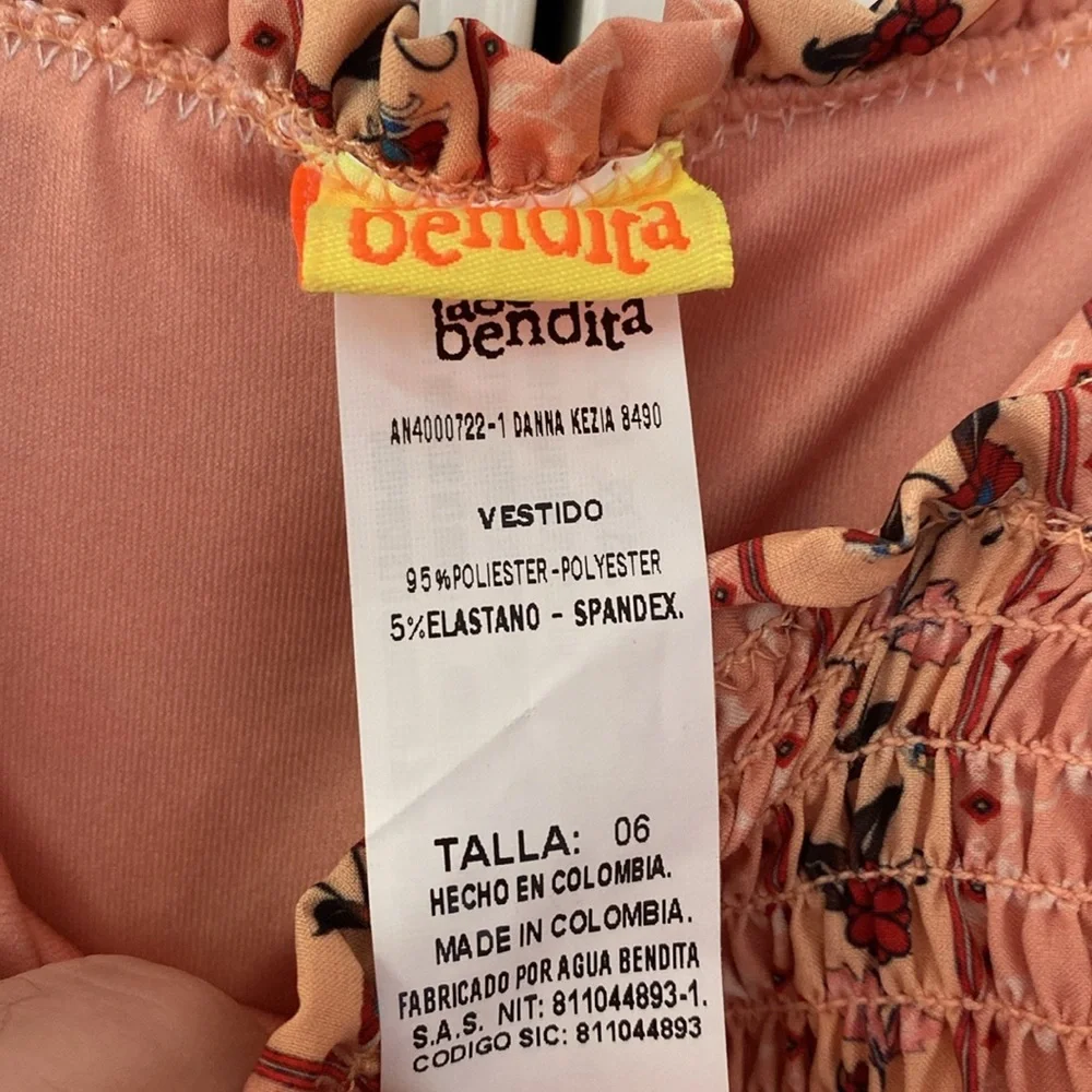 Agua Bendita Danna Kezia Midi Dress in Size 6 Ruffle Strap Smocked Bodice Floral